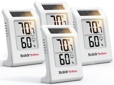 4-Pack Digital Hygrometer Thermometer, Solar Power with Battery Backup Temper...