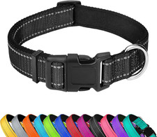 Reflective Dog Collar, Adjustable Soft Neoprene Padded Nylon Pet Collars with Bu