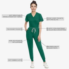 V-Neck Women Nurse Uniform Suit Women Medical Scrubs Top and Pants Light Green