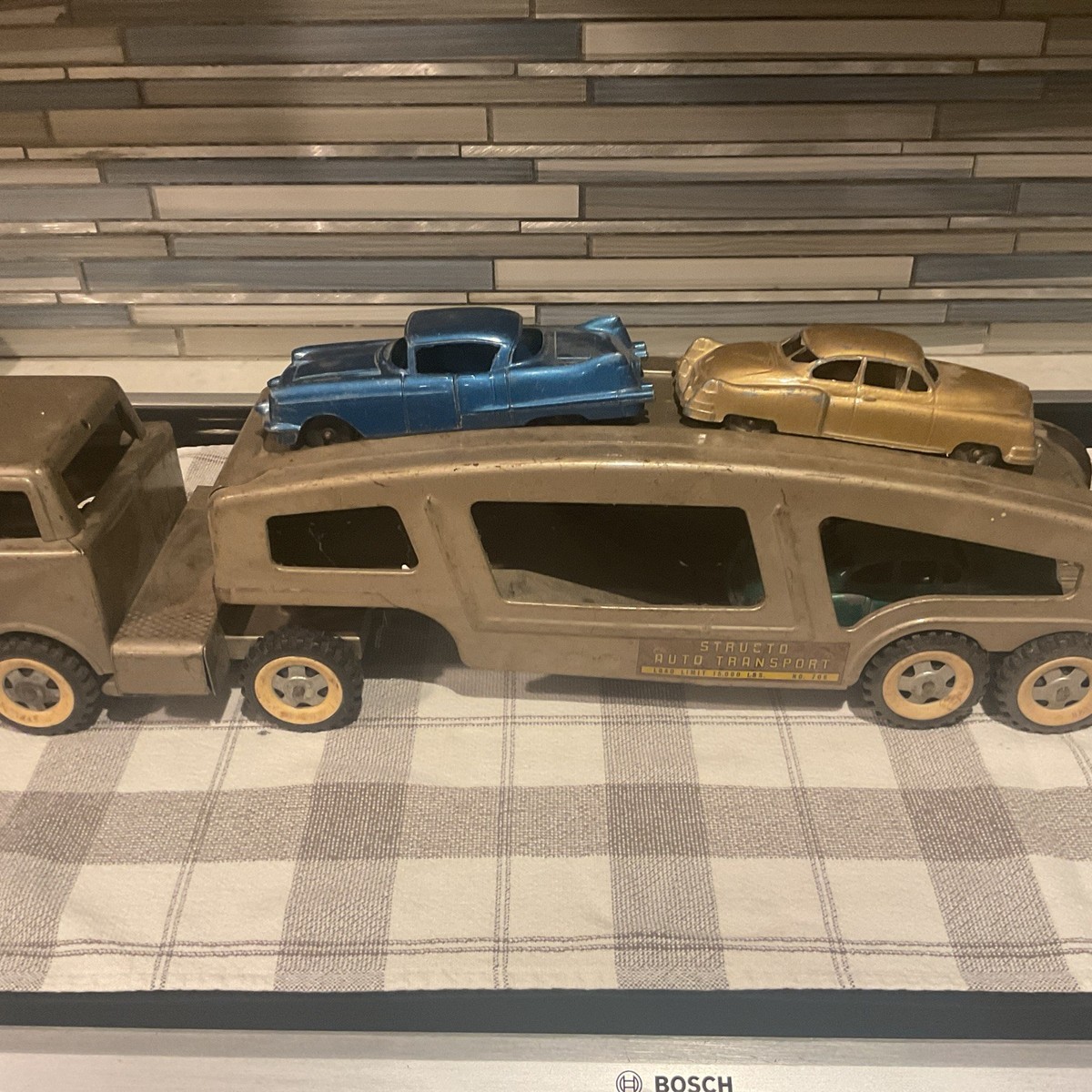 Vintage 1950's Structo Semi Car Hauler Auto Transport Truck w/3Car