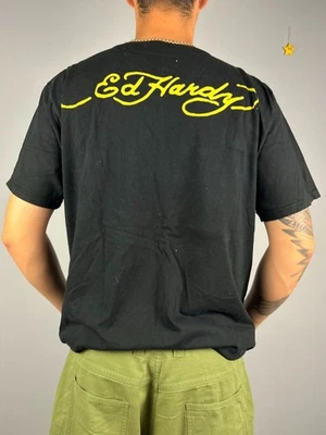 Ed Hardy Mens Black Graphic Tee W/ Death Before Dishonor Skull Design V-Neck Cot - Image 1 of 4