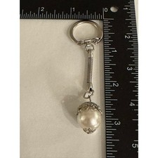 Faux Pearl Keychain Silver Tone Elegant Purse Charm Bag Accessory Decoration