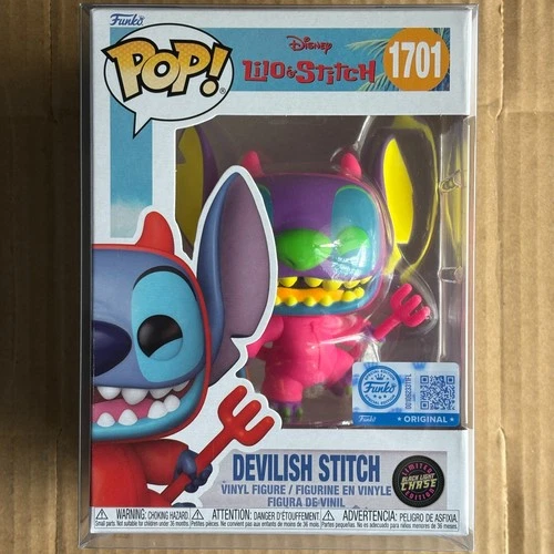 Funko Pop! Devilish Stitch CHASE #1701, Lilo & Stitch, EE Black Light, Disney NM