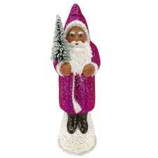 Ino Schaller Pink Glitter Santa German Paper Mache Candy Container