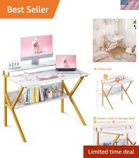 Elegant Small Desk with Storage & Monitor Stand – Ideal for Kids and Homeschool