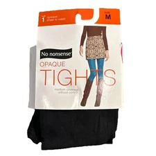 No Nonsense Black Silky Opaque Tights Women’s Size Medium Made in USA NEW