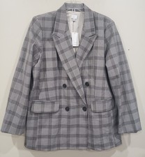 NEW A New Day Womens Brown Plaid Oversized Double Breasted Blazer Jacket Size L