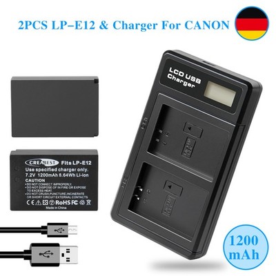 2× LP-E12 Akku Für Canon M10 M50 M100 M200 Rebel SL1 PowerShot SX70 + Ladegerät