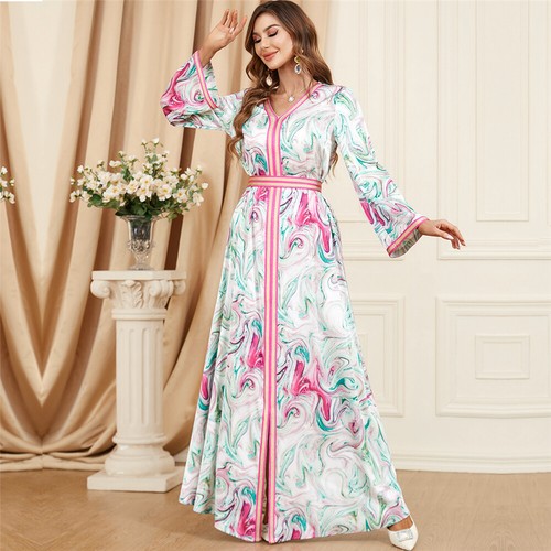 Muslim Floral Kaftan Islamic Women Maxi Dress Ramadan Dubai Caftan Moroccan Gown - Picture 106 of 216