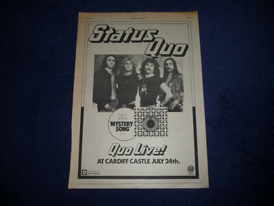 STATUS QUO MYSTERY SONG CARDIFF CASTLE 1976 FULL PAGE ADVERT POSTER SIZE 37/26CM