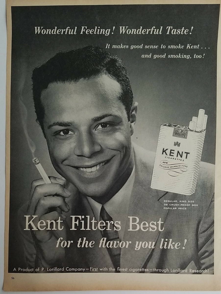 kent king cigarettes 1959 Kent king size micronite filter cigarettes handsome black man smoking  ad