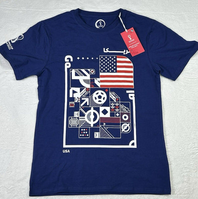 NEW Official 2022 FIFA World Cup Soccer Qatar USA American Flag Red Mens T-Shirt