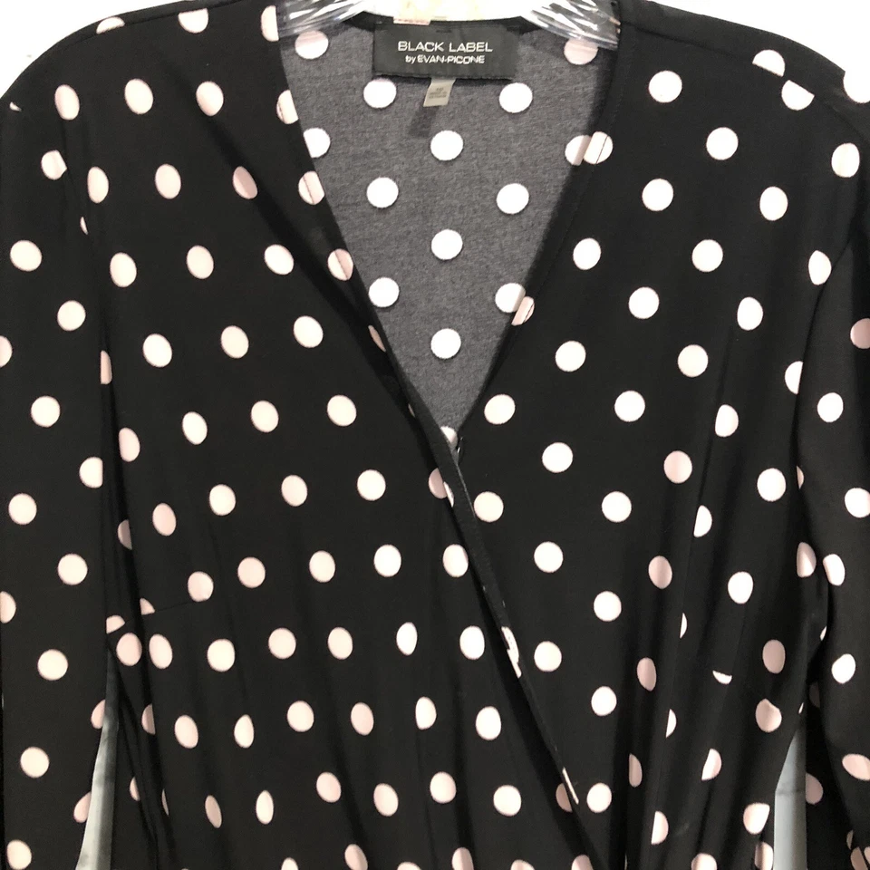 Vestido Evan Picone Negro Etiqueta Lunares Imperio Cintura Envolvente Manga 3/4 Negro Talla 10 Foto 3 de 4