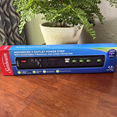 Sunbeam Advanced 7 Outlet Power Strip w/ Surge Protector For Home & Office NIB