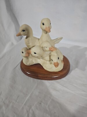 Vintage Porcelain Two Ducklings On A Log Figurine Duck Statue Made In Mexico