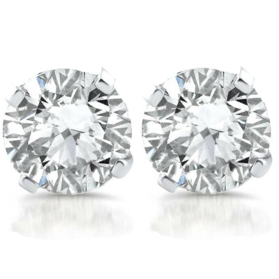 1ct TW Round Diamond Studs 14k White Gold Clarity Enhanced
