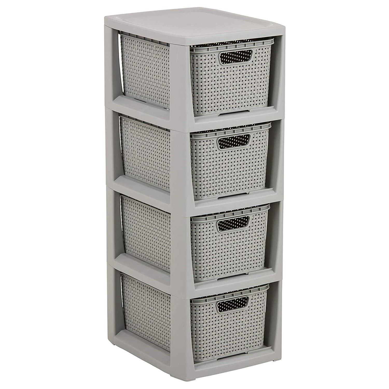 Cassettiera Effetto Rattan Grigia 4 Ripiani 7 Litri | Arredo Bagno