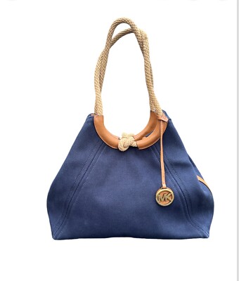 Michael Kors Isla Ring Canvas Shoulder Tote Bag Admiral Blue As Is
