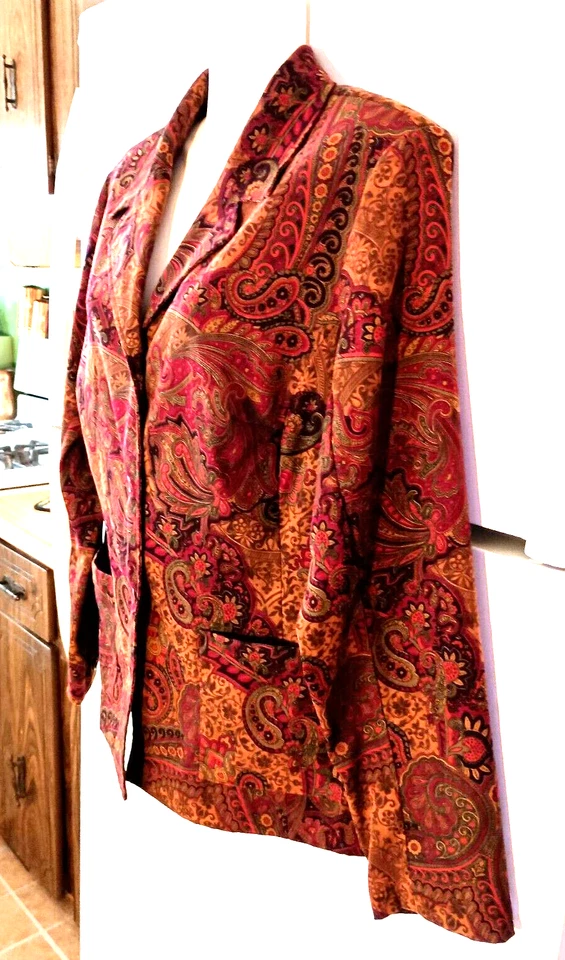 CHAQUETA BLAZER VINTAGE SUSAN GRAVER PAISLEY FLORAL LIGERA PIEL MELOCOTÓN TALLA L Foto 2 de 4