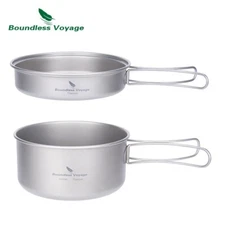 1L & 500ml Titanium Pan Pot Set Camping Cookare Outdoor Lightweight Cooking Kit