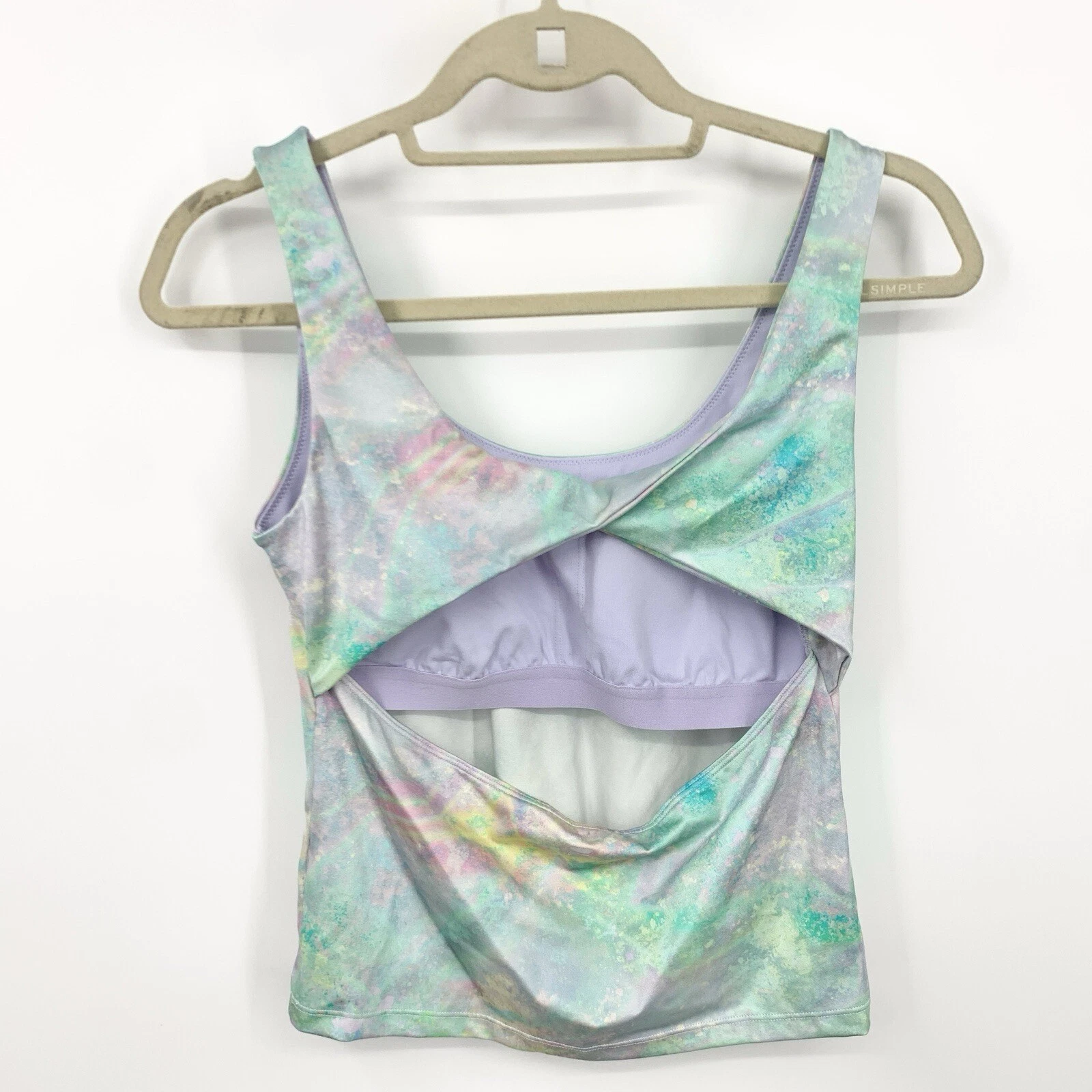 fabletics athletic swim purple print twist tank-top