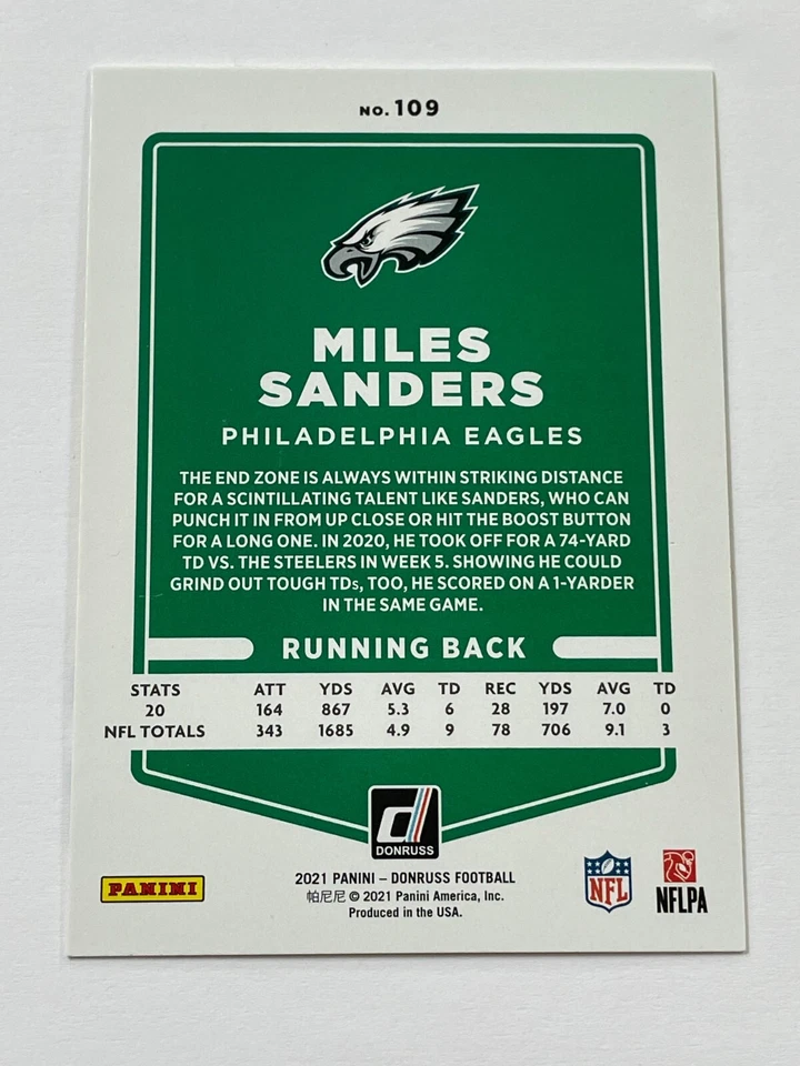 2021 Donruss Football Yellow Press Proof - Miles Sanders - Philadelphia Eagles - Image 2 of 2
