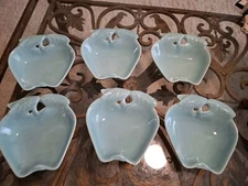 Vintage Hoenig of California Turquoise Apple Pottery Bowls Set Of 6 