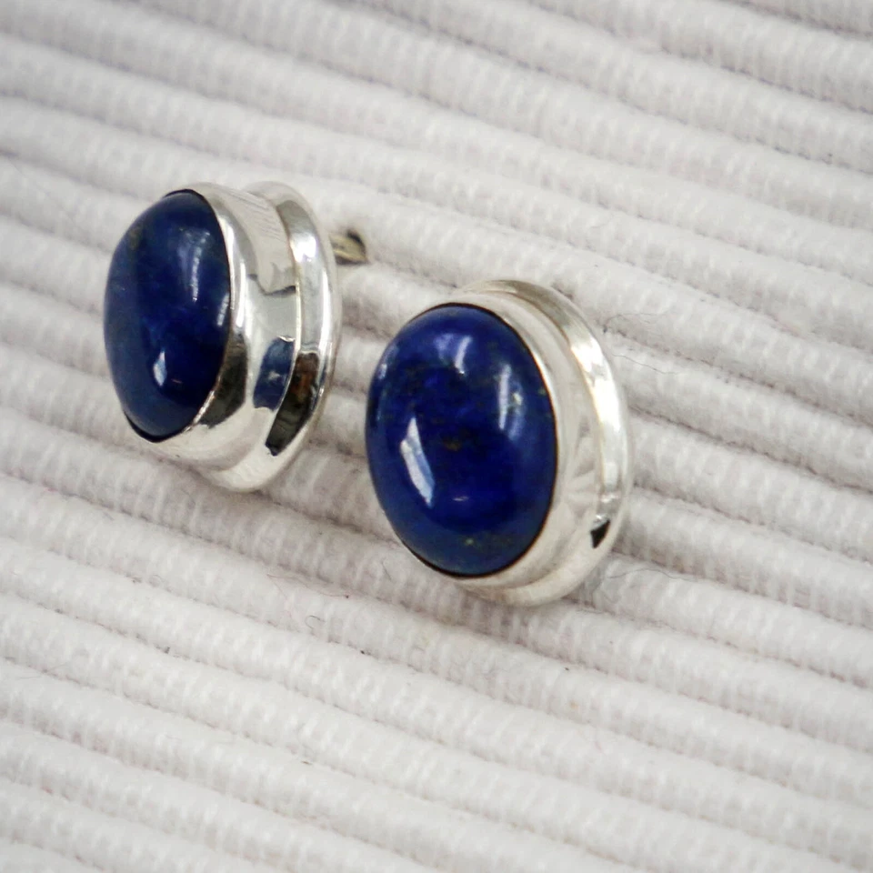 Lapislazzuli Orecchini A Farfalla IN Argento Sterling 925 Blu Cabochon K - Immagine 3 di 4