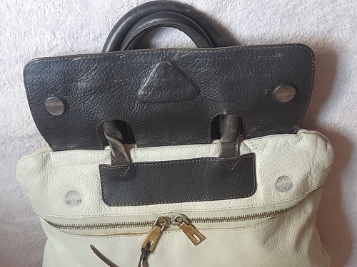 PRADA vintage rare piece, leather shoulder bag Brown White, flapped, authentic - Picture 11 of 24