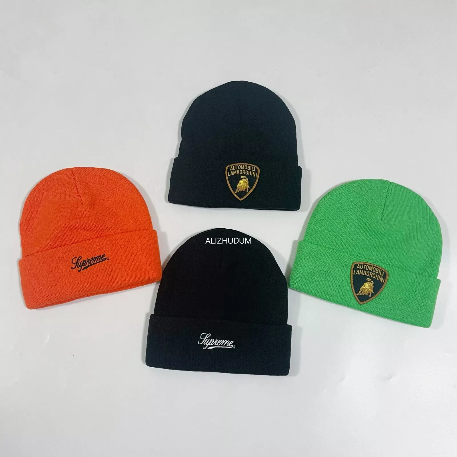 BONNET SUPREME SS20 AUTOMOBILI LAMBORGHINI NEUF NOIR ORANGE VERT