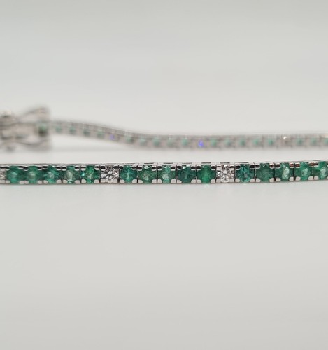 Rivière or blanc 18 carats sertie de diamants et émeraudes - Picture 3 of 6