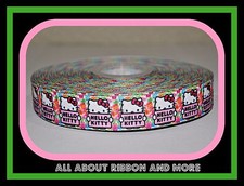 7/8"HELLO KITTY HOLDING NAME SIGN ON GROSGRAIN RIBBON- 1 YD