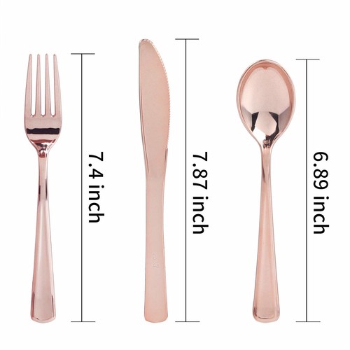 Rose Gold Silverware Set Fancy Disposable Holiday Wedding Christmas Best Elegant - Picture 7 of 8
