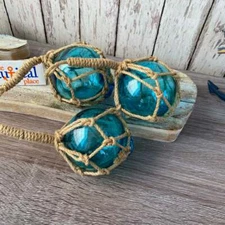 3" Aqua Blue Glass Fishing Floats- Nautical Decor - Coastal Beach Fish Net Buoy