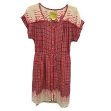 Maeve Anthropologie Veronia Dress XS Red/Cream Geometric Print Short-Sleeve AK56