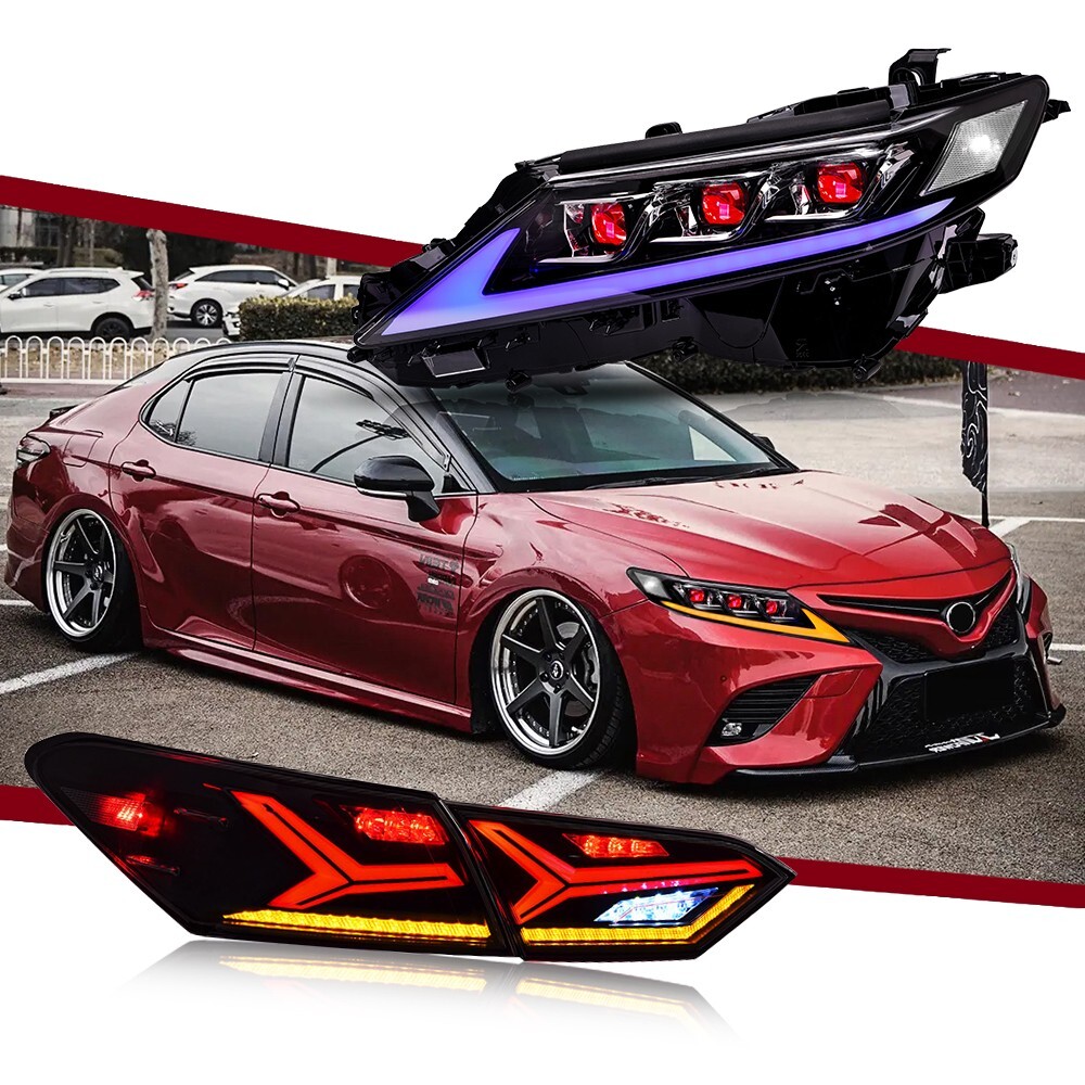 Red Headlights and Smoke Taillights For Toyota Camry XSE XLE SE LE