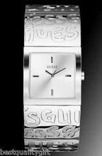 NEW GUESS SILVER TONE STAINLESS STEEL LOGO BRACELET WATCH U85105L1