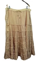 Raiment Fashions Orange Tiered Maxi Skirt One Size Boho Festival Embroidered