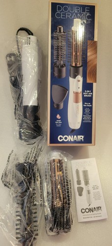 Conair Double Ceramic 3-in-1 HOT AIR BRUSH 1-1/4" Thermal Brush 3/4 Natural Boar