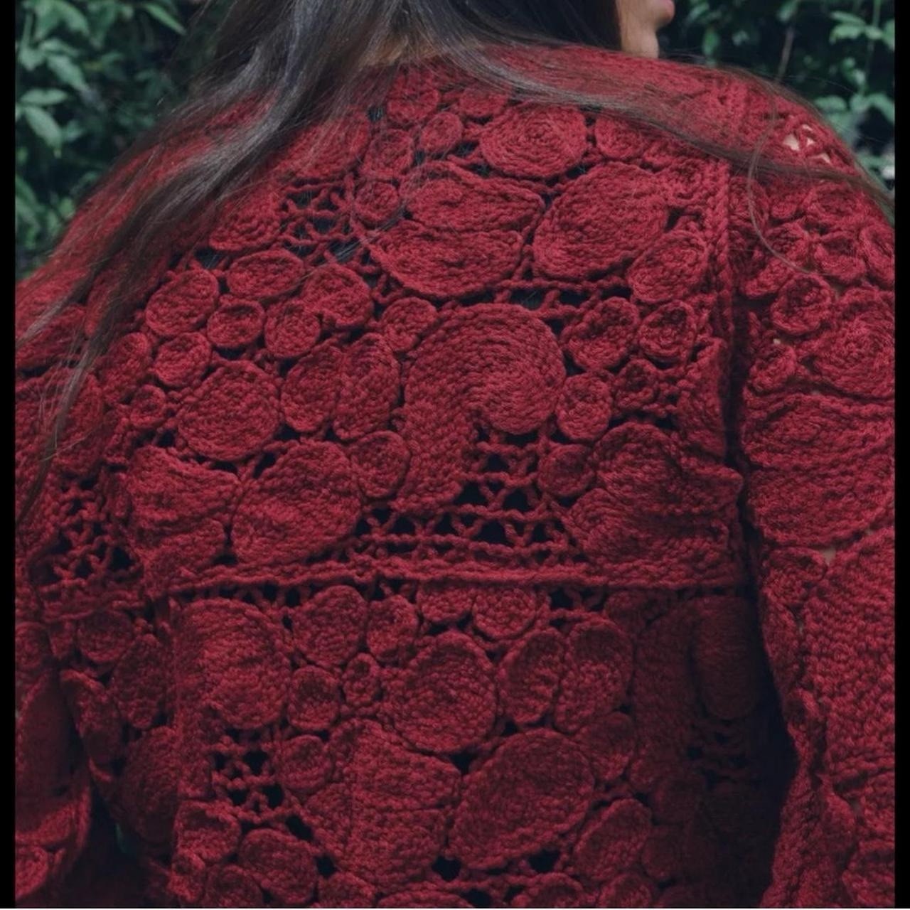 ZARA NWT $99 WOMAN SS25 KNIT MACRAME CARDIGAN BURGUNDY | 1957/001 thumbnail 4