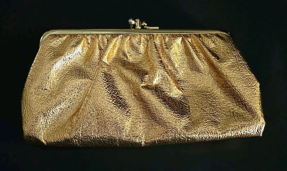 Carteira de ouro 1960 bolsa moeda tripla beijo trava 7,5" - Imagem 2 de 4