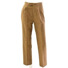 70s Vintage Warm Brown Woolen Pants Womens 2 Pleated High Waist Straight Leg