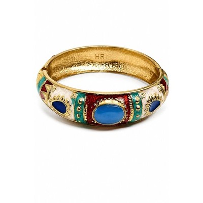 HELENA RUBINSTEIN BANGLE Bracelet Enamel Cabochon Byzantine Couture