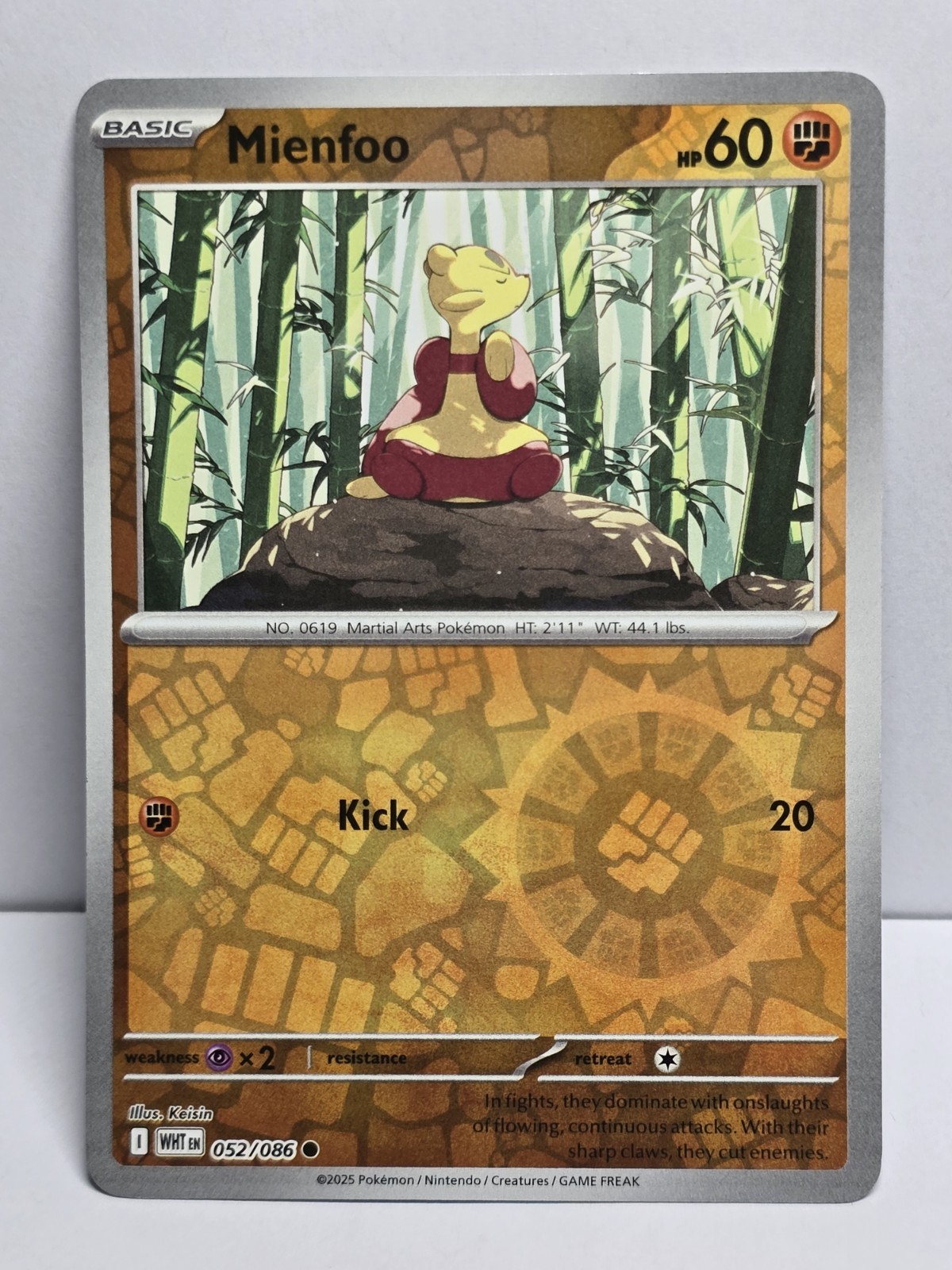 Mienfoo 52/86 Reverse Holo White Flare -Near Mint- Pokemon TCG