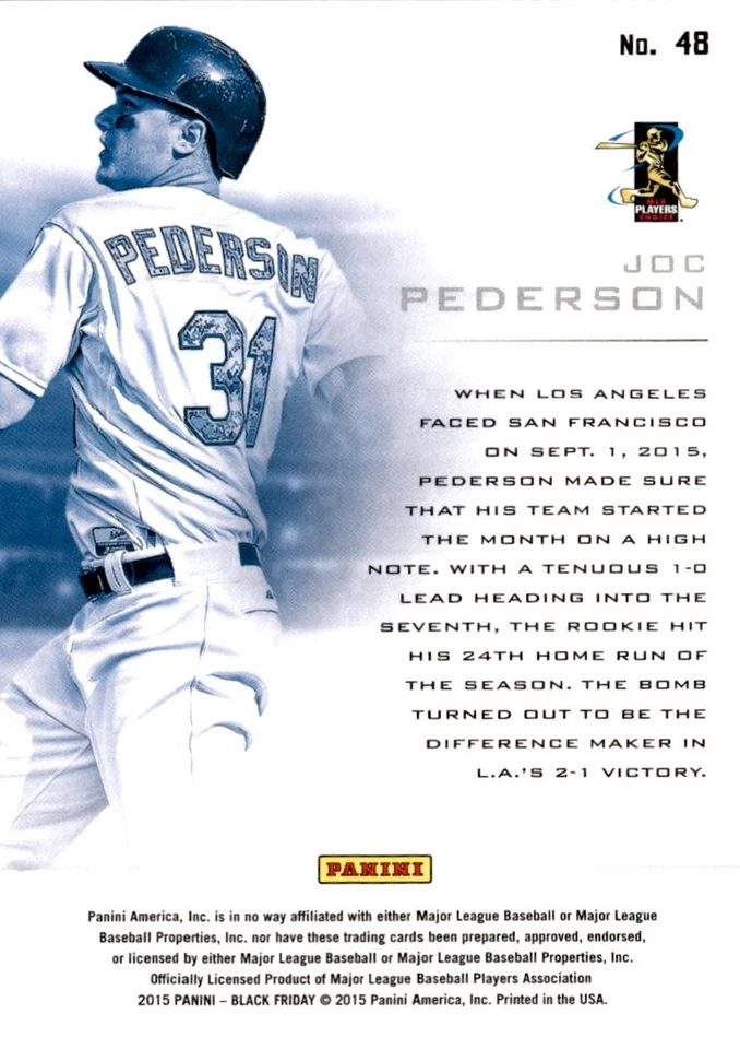 2015 Panini Black Friday #48 Joc Pederson #/599 Los Angeles Dodgers - Image 2 of 2