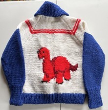 Kid  s 1970  s Cowichan Dinosaur Button Up Cardigan Sweater - Vintage