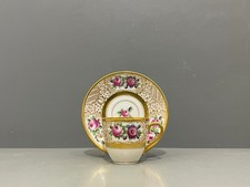 KJC Dresden Handmalerei Gedeck Mokka Blumen Rosen Golddekor 1.Wahl um 1910