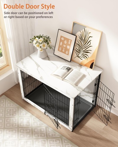 Wooden Dog Crate Furniture with Cushion, Dog Crate End Table with Tray, Doubl... - Picture 5 of 8