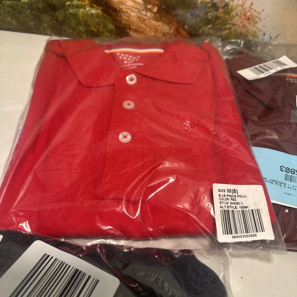 Lote de 3 polos de manga larga para niños pequeños y grandes French Toast, talla M NOS Foto 3 de 4