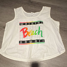 Vintage made in USA Women's Waikiki Beach Hawaii Graphic Print Tank Top Sz L